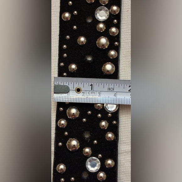 Chic Leather Black Belt with Silver and Clear Studs - Picture 8 of 8